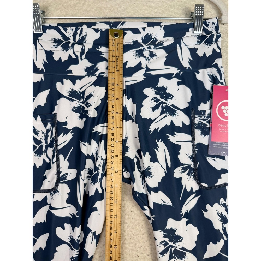 Berry Jane Womens UPF 50 Blue Foral Swim Leggings Pockets Sz L Yoga Activewear - Picture 7 of 8